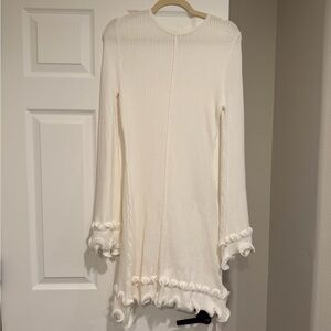 Commense Cream Sweater Dress with Ruffle Details